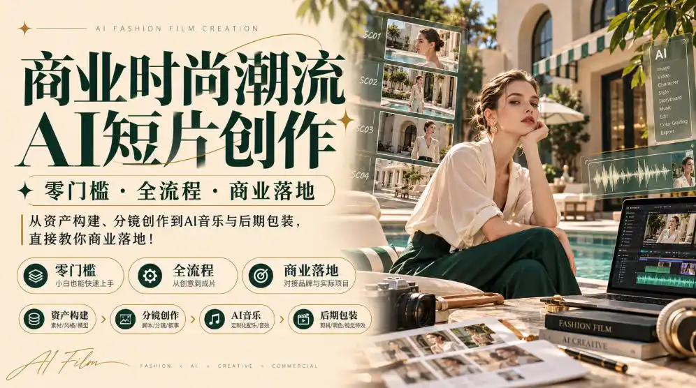 商业时尚潮流AI短片创作｜零门槛・全流程・商业落地，从资产构建、分镜创作到AI音乐与后期包装，直接教你商业落地！-资源分享