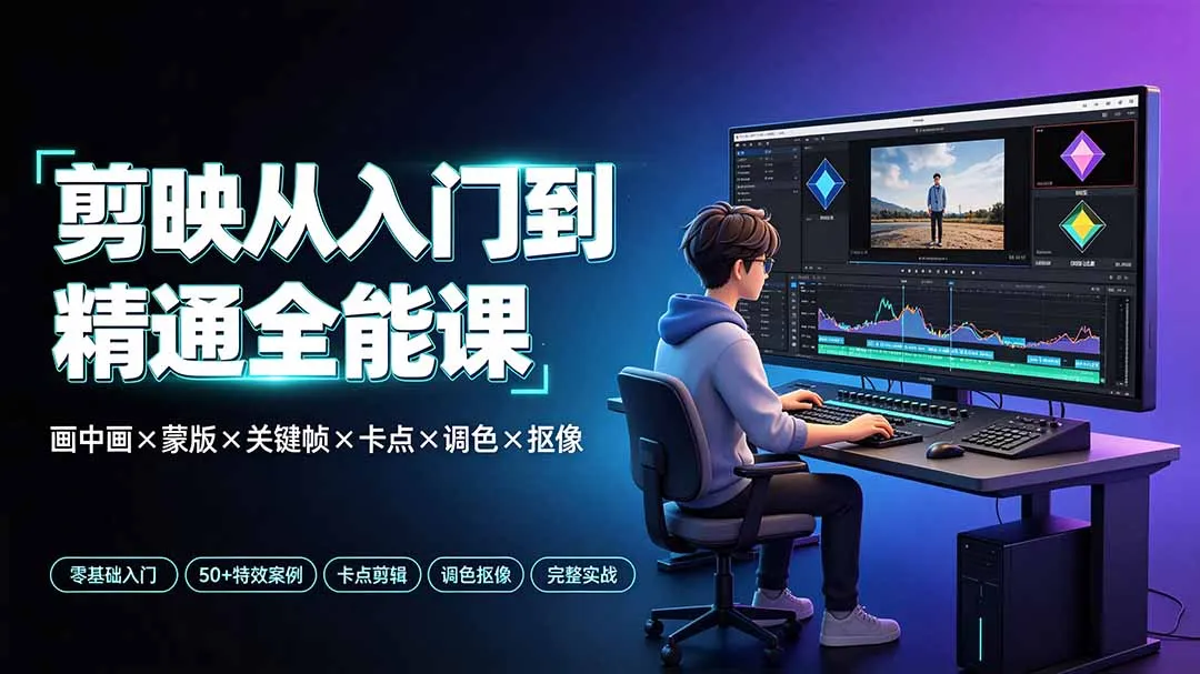 剪映从入门到精通全能课：画中画×蒙版×关键帧×卡点×调色×抠像，一站式掌握剪辑核心技能-资源分享