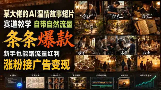 某大佬的AI温情故事短片赛道教学，自带自然流量，条条爆款，新手也能蹭流量红利，涨粉接广告变现-资源分享