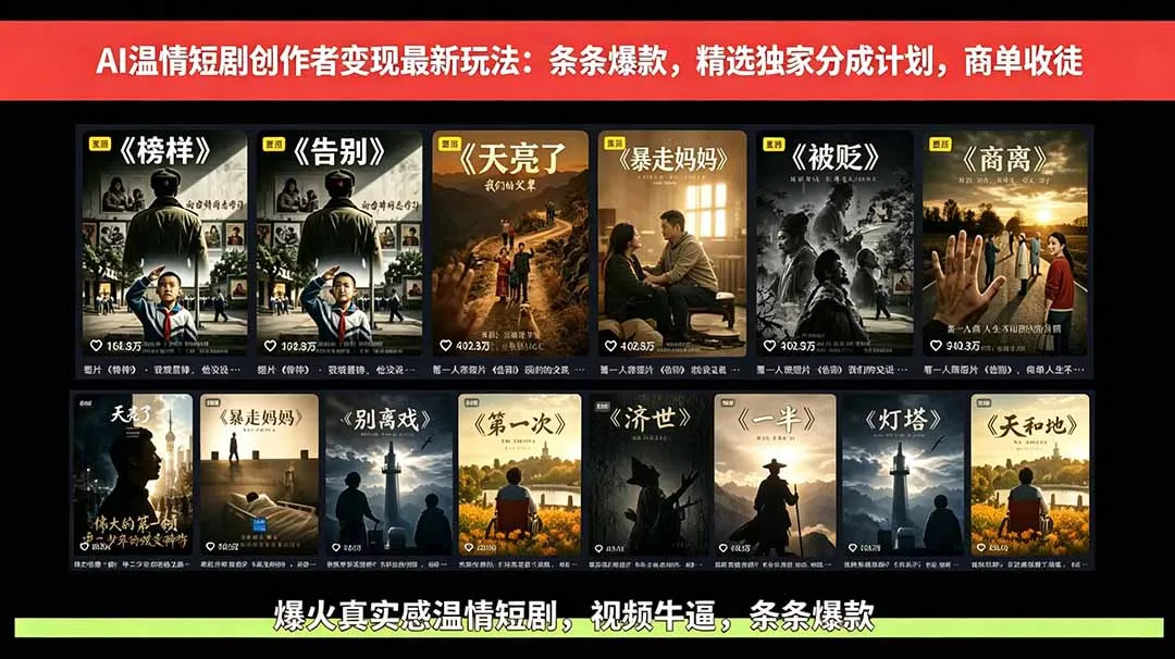 AI温情短剧创作变现课程：条条爆款，独家分成计划 - 轻创方舟-资源分享