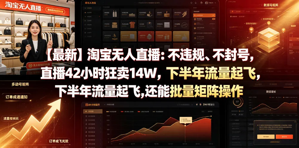 【最新】淘宝无人直播：不违规、不封号，直播42小时狂卖14W，下半年流量起飞，还能批量矩阵操作【揭秘】-资源分享