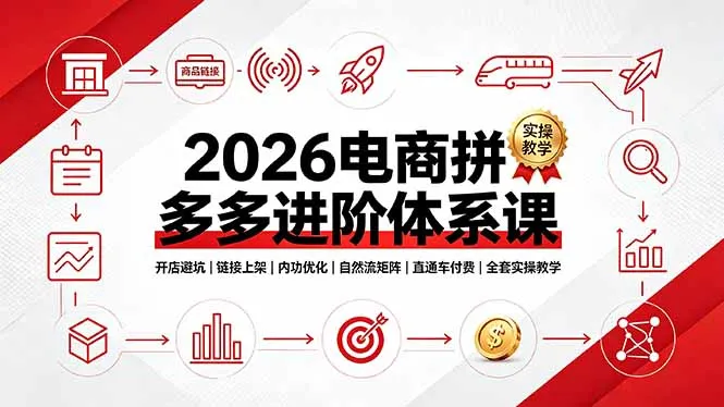 2026电商拼多多进阶体系课，开店避坑，链接上架，内功优化，自然流矩阵｜直通车付费｜全套实操教学-资源分享