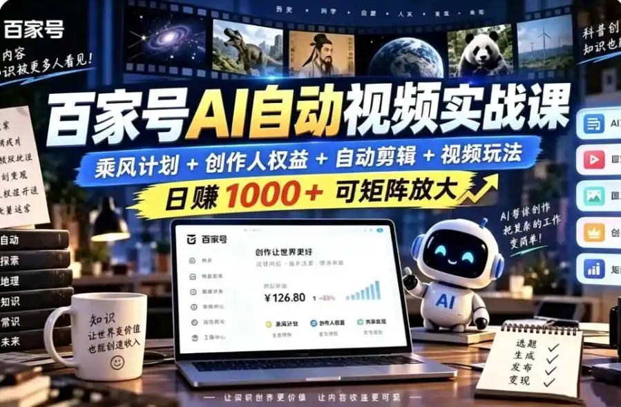 百家号自动矩阵玩法，长期可以做的项目，日入1k+，真正的睡后收入-资源分享
