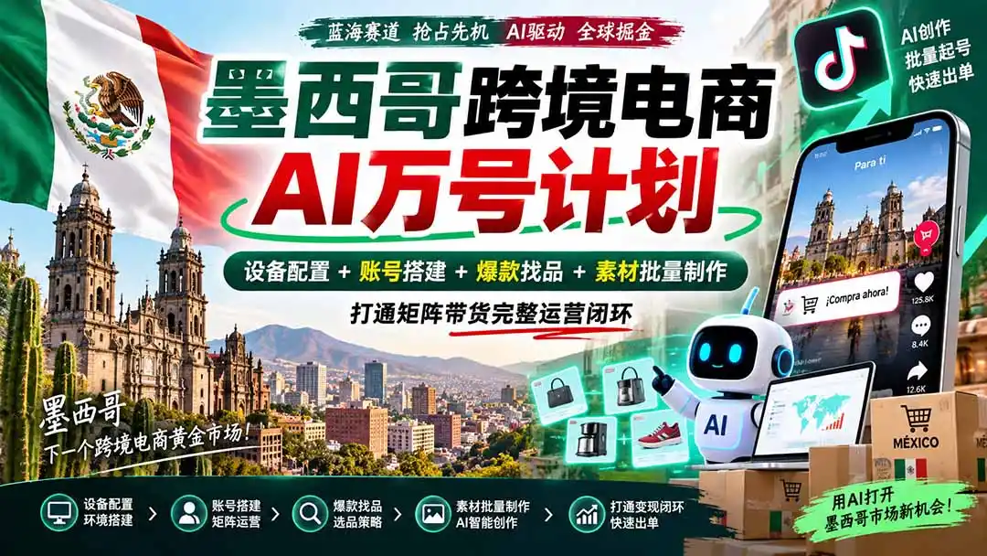 墨西哥AI跨境电商万号计划｜设备配置+账号搭建+爆款找品+素材批量制作，打通矩阵带货完整运营闭环-资源分享