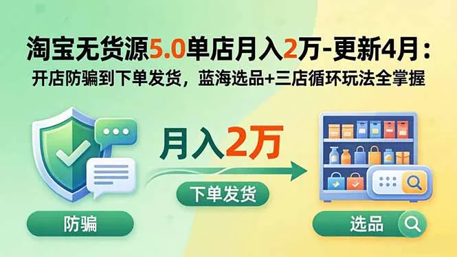 淘宝无货源5.0单店月入2万-更新5月:开店防骗到下单发货,蓝海选品+三店循环玩法全掌握-资源分享