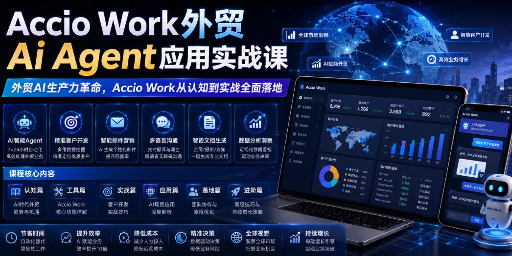 Accio Work外贸Ai Agent应用实战课，外贸AI生产力革命，Accio Work从认知到实战全面落地-资源分享