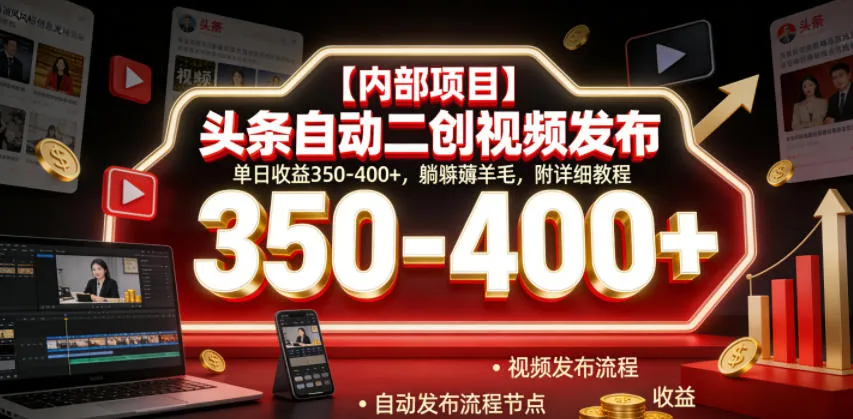 【内部项目】头条自动二创视频发布，单日收益350-400+，躺賺薅羊毛，附详细教程【揭秘】-资源分享