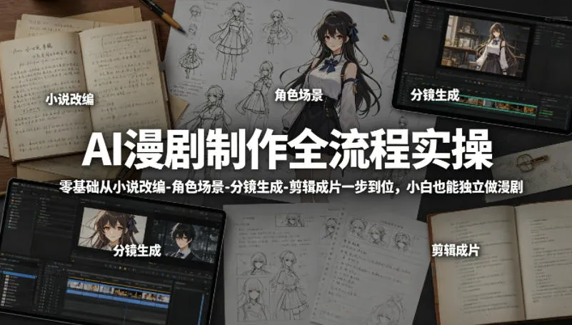 AI漫剧制作全流程实操，零基础从小说改编-角色场景-分镜生成-剪辑成片一步到位，小白也能独立做漫剧-资源分享