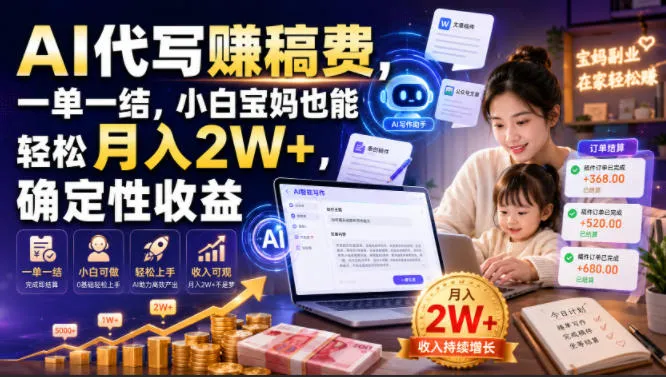 AI代写賺稿费，一单一结，小白宝妈也能轻松月入2W+，确定性收益【揭秘】-资源分享