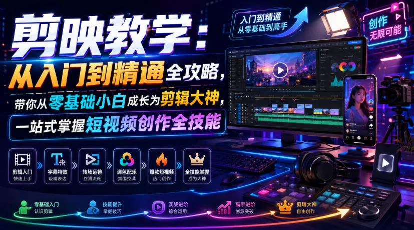 剪映教学：从入门到精通全攻略，带你从零基础小白成长为剪辑大神，一站式掌握短视频创作全技能-资源分享