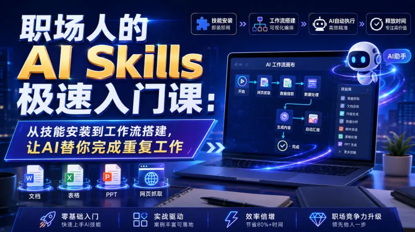 职场人的AI Skills极速入门课：从技能安装到工作流搭建，让AI替你完成重复工作-资源分享