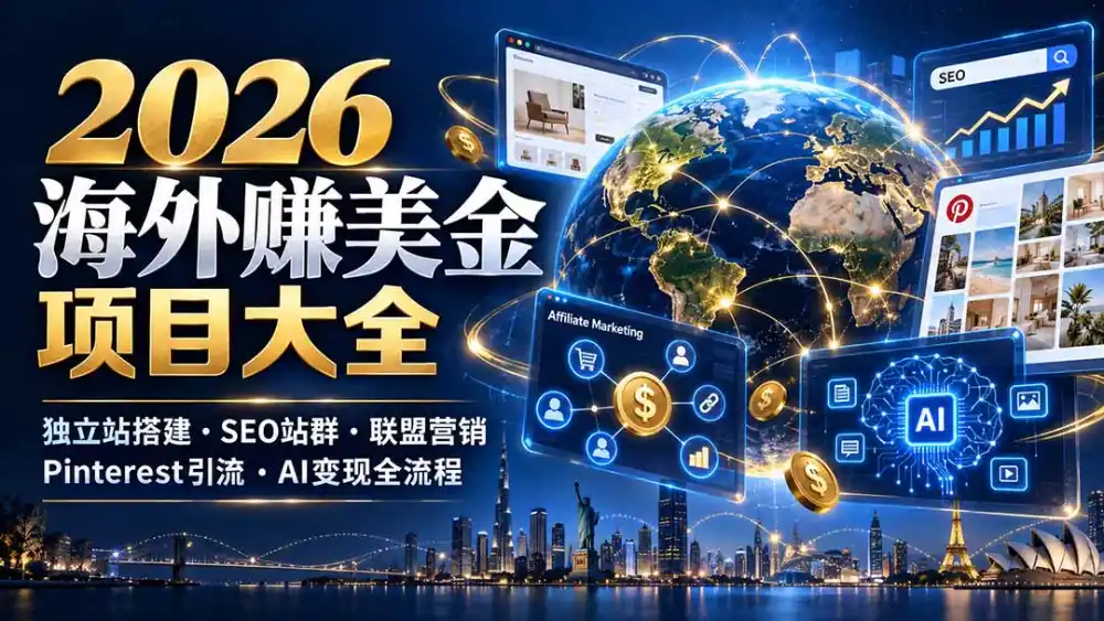 2026海外赚美金项目大全：独立站搭建、SEO站群、联盟营销、Pinterest引流与AI变现全流程-资源分享