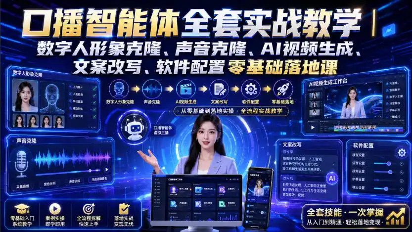 口播智能体全套实战教学｜数字人形象克隆、声音克隆、AI视频生成、文案改写、软件配置零基础落地课-资源分享