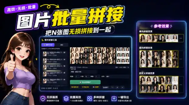 图片批量拼接，把N张图无损拼接到一起，支持横向、竖向、自定义等功能-资源分享
