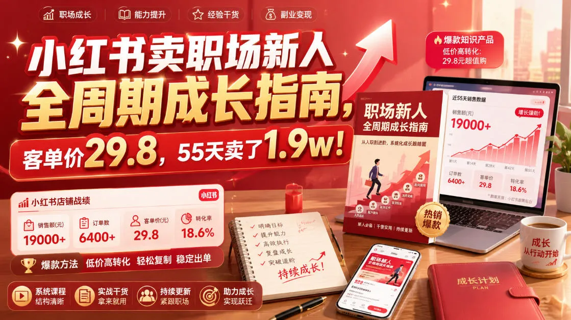 小红书卖职场新人全周期成长指南，客单价29.8，55天卖了1.9w！-资源分享