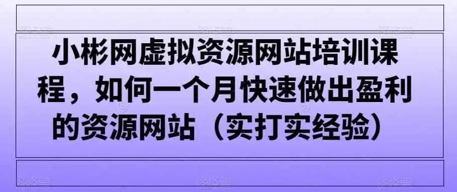 小彬网虚拟资源网站培训课程，如何一个月快速做出盈利的资源网站（实打实经验）-资源分享