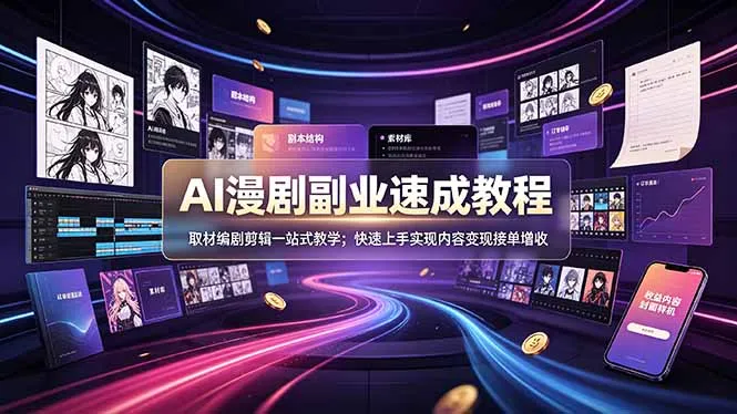 AI漫剧副业速成教程，取材编剧剪辑一站式教学；快速上手实现内容变现接单增收-资源分享