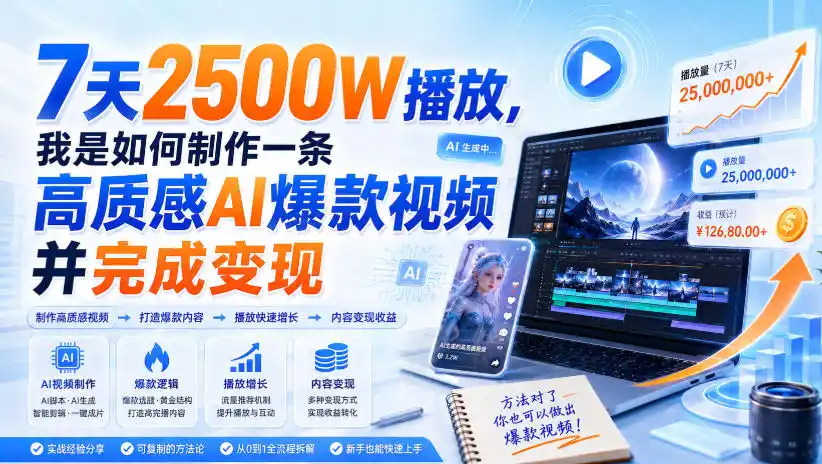 7天2500W播放，我是如何制作一条高质感AI爆款视频并完成变现-资源分享