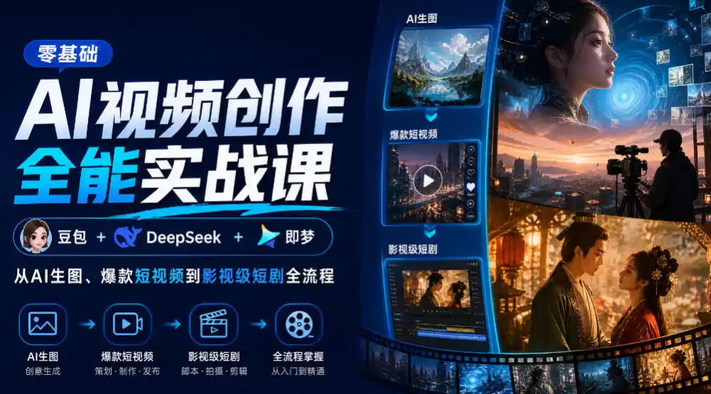 零基础AI视频创作全能实战课｜豆包+DeepSeek+即梦，从AI生图、爆款短视频到影视级短剧全流程-资源分享