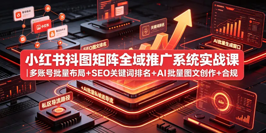 小红书矩阵推广实战课：多账号布局+AI创作+SEO排名 | 轻创方舟-资源分享