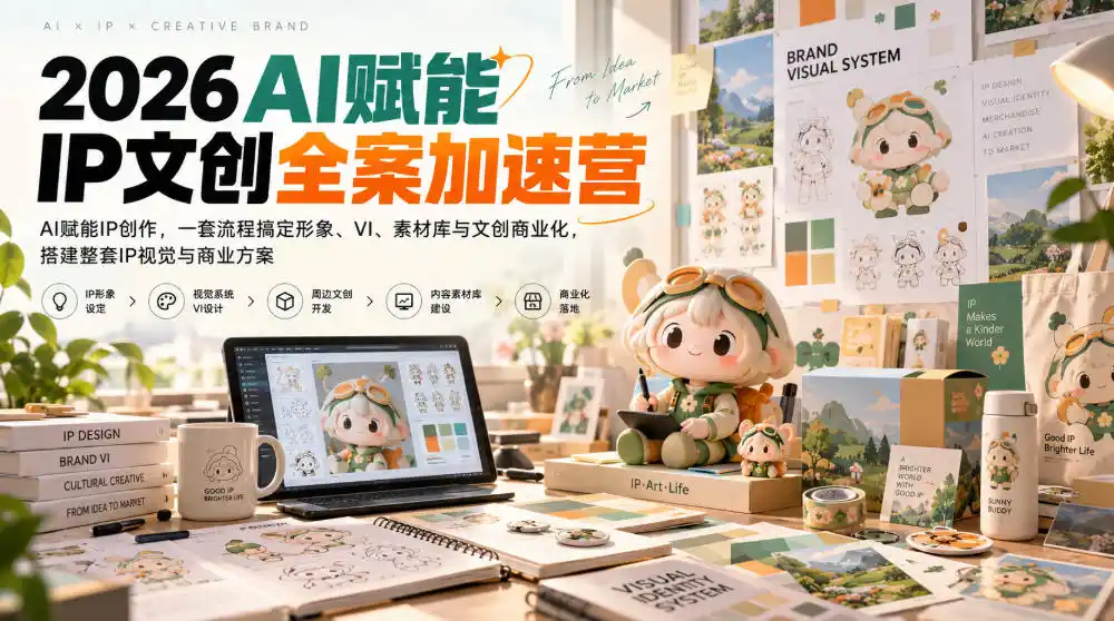 2026AI赋能ip文创全案加速营，AI赋能IP创作，一套流程搞定形象、VI、素材库与文创商业化，搭建整套IP视觉与商业方案-资源分享