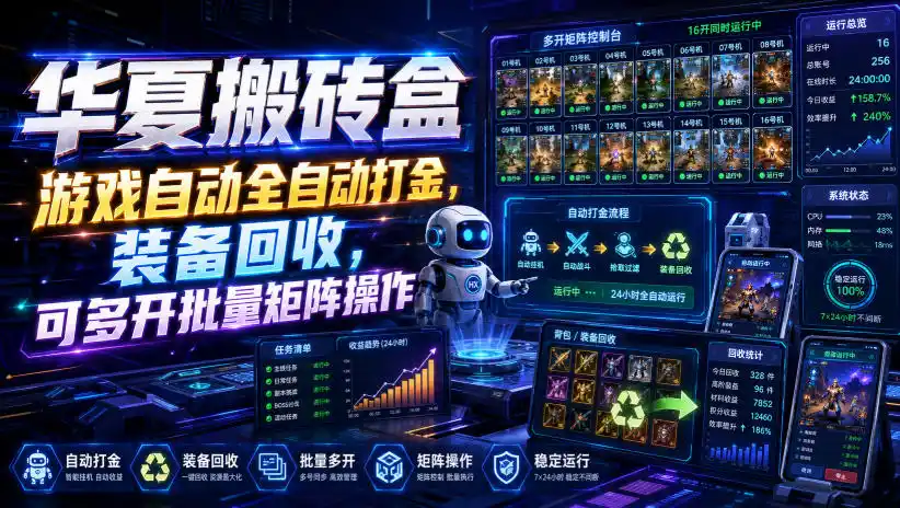 华夏搬砖盒，游戏自动全自动打金，装备回收，可多开批量矩阵操作-资源分享