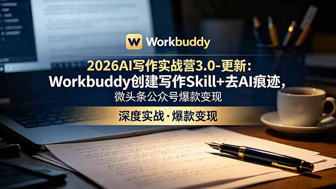 2026AI写作实战营3.0-更新：Workbuddy创建写作Skill+去AI痕迹，微头条公众号爆款变现-资源分享