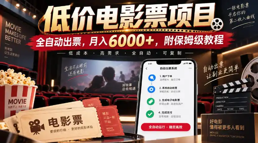 低价电影票项目，全自动出票，月入6000+，附保姆级教程【揭秘】-资源分享