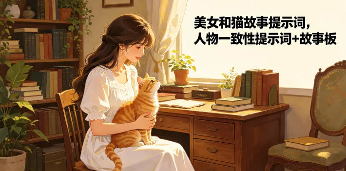 美女和猫故事提示词：人物一致性提示词+故事板 - 轻创方舟-资源分享