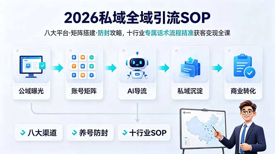 2026私域全域引流SOP｜八大平台·矩阵搭建·防封攻略，十行业专属话术流程精准获客变现全课-资源分享