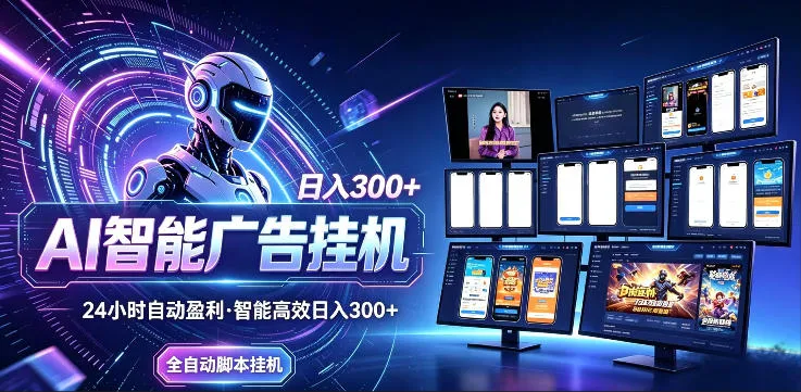AI智能广告挂G项目，无需人工，单机稳定日入200+，可矩阵放大，24小时不间断刷广告賺收益【揭秘】-资源分享