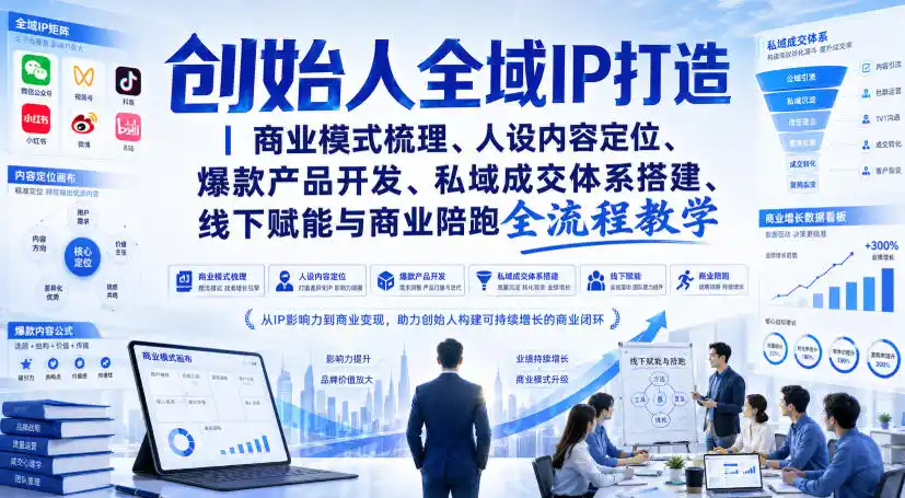 创始人全域IP打造｜商业模式梳理、人设内容定位、爆款产品开发、私域成交体系搭建、线下赋能与商业陪跑全流程教学-资源分享