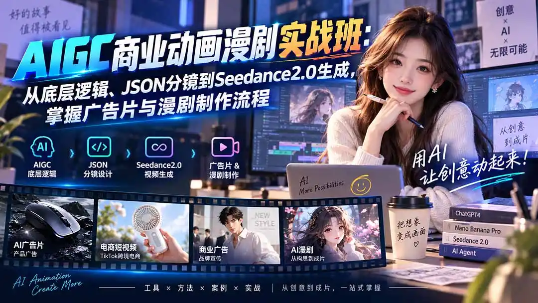 AIGC商业动画漫剧实战班-更新：从底层逻辑、JSON分镜到Seedance2.0生成，掌握广告片与漫剧制作流程-资源分享