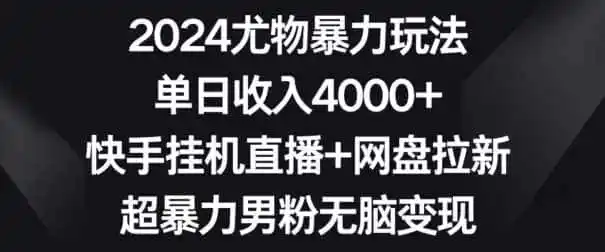 2024尤物暴力玩法，单日收入4000+，快手挂机直播+网盘拉新，超暴力男粉无脑变现【揭秘】-资源分享