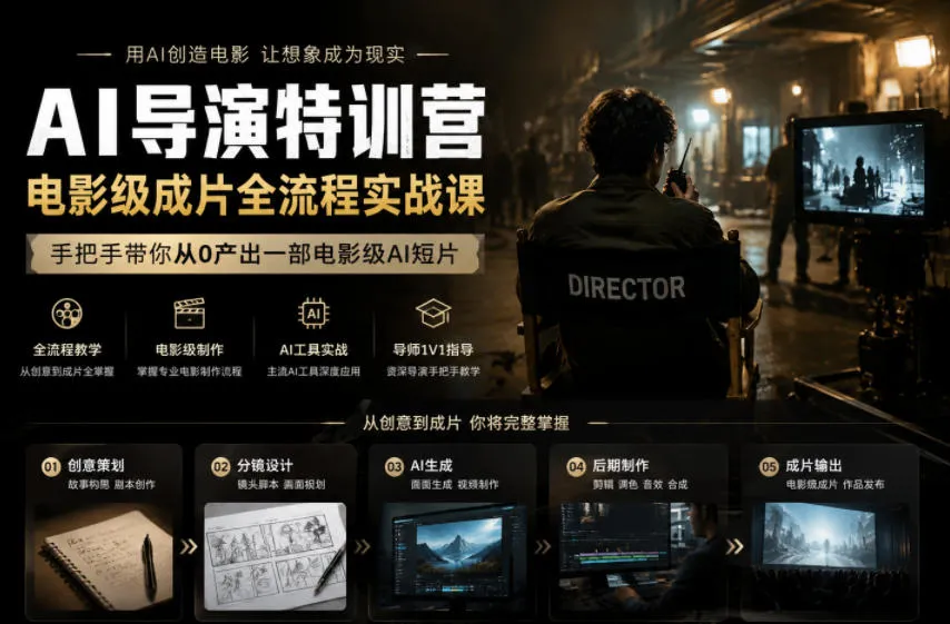 AI导演特训营，电影级成片全流程实战课，手把手带你从0产出一部电影级AI短片-资源分享