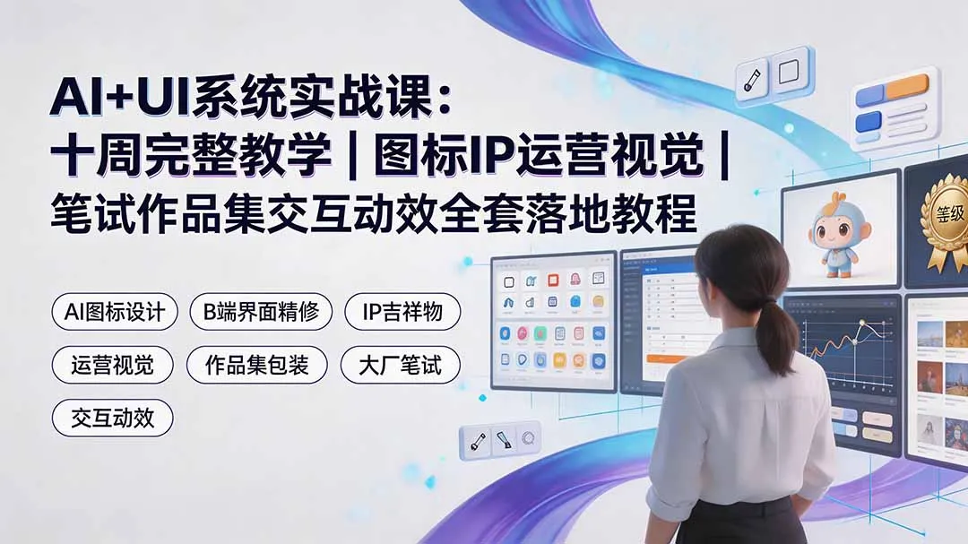 AI+UI系统实战课：十周完整教学｜图标IP运营视觉｜笔试作品集交互动效全套落地教程-资源分享