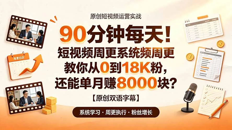 90 分钟每天！短视频周更系统教你从 0 到 18K 粉，还能单月赚 8000 块？【原创双语字幕】-资源分享