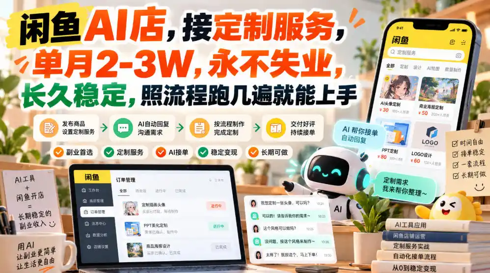 闲鱼AI店，接定制服务，单月2-3W，永不失业，长久稳定，照流程跑几遍就能上手-资源分享