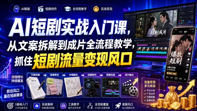 AI短剧实战入门课，从文案拆解到成片全流程教学，抓住短剧流量变现风口-资源分享