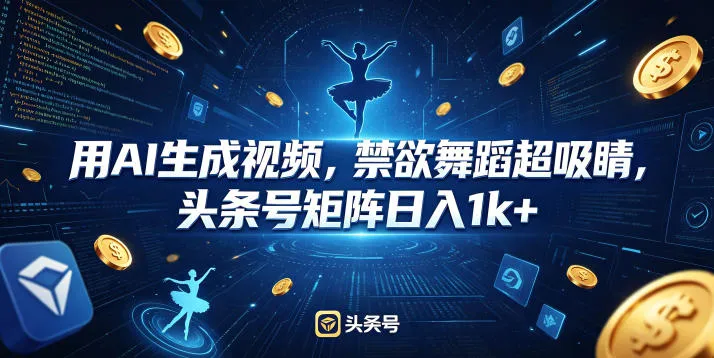 用AI生成视频，禁欲舞蹈超吸睛，头条号矩阵日入1k+-资源分享