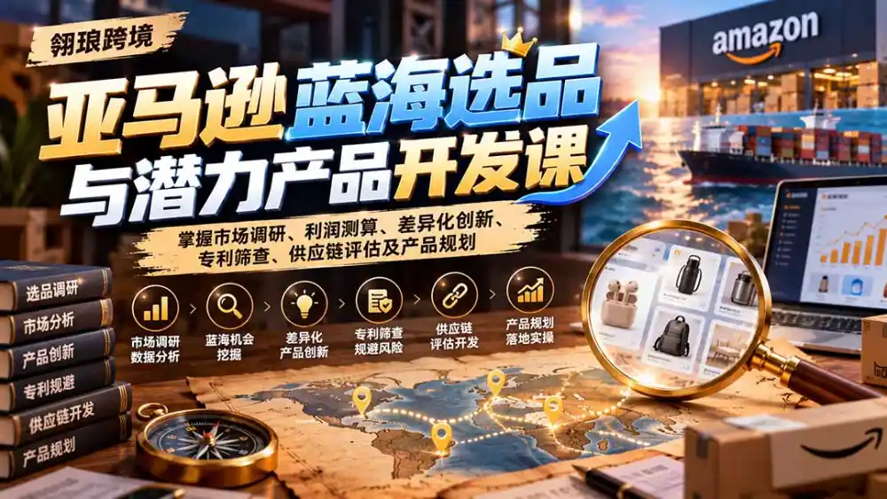 亚马逊蓝海选品与潜力产品开发课：掌握市场调研、利润测算、差异化创新、专利筛查、供应链评估及产品规划-资源分享