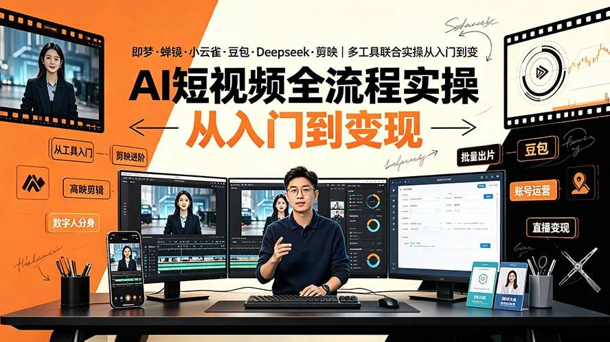 AI短视频全流程实操：即梦·蝉镜·小云雀·豆包·Deepseek·剪映｜多工具联合实操从入门到变现-资源分享