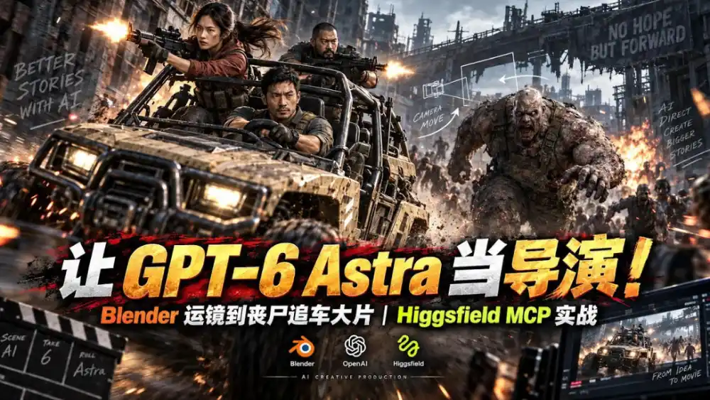 让GPT-6 Astra当导演！Blender运镜到丧尸追车大片｜Higgsfield MCP实战-资源分享