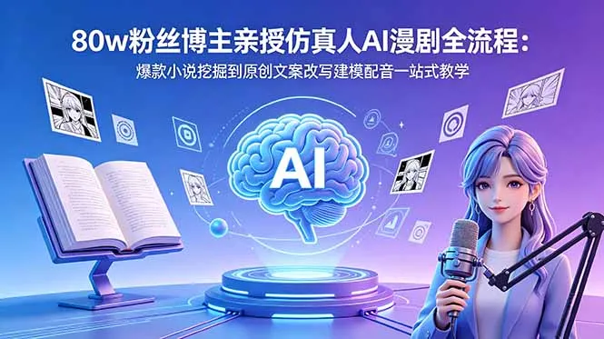 80w粉丝博主亲授仿真人AI漫剧全流程：爆款小说挖掘到原创文案改写建模配音一站式教学-资源分享