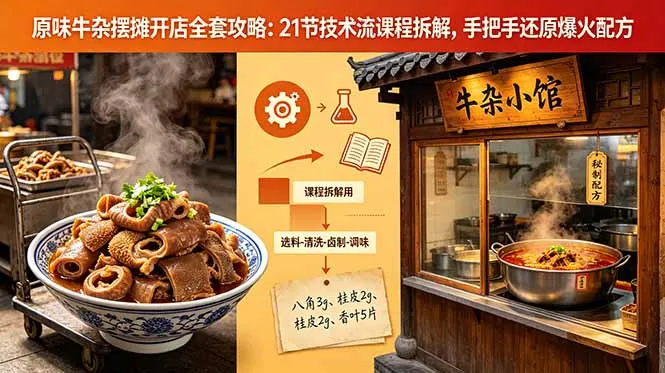 原味牛杂摆摊开店全套攻略：21节技术流课程拆解，手把手还原爆火配方-资源分享