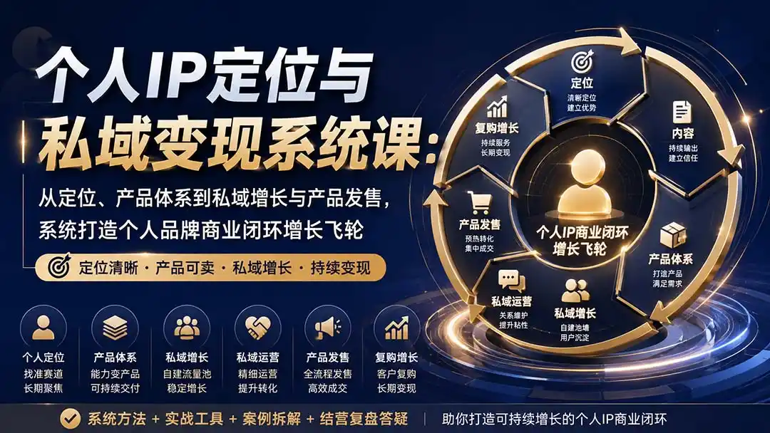个人IP定位与私域变现系统课：从定位、产品体系到私域增长与产品发售，系统打造个人品牌商业闭环增长飞轮-资源分享
