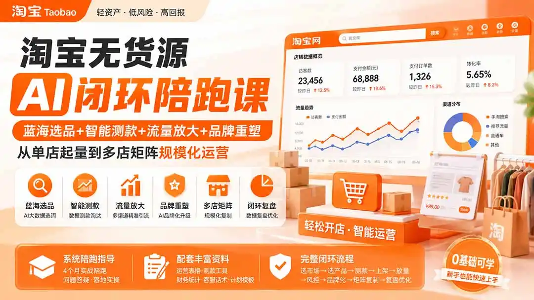 淘宝无货源AI闭环陪跑课：蓝海选品+智能测款+流量放大+品牌重塑，从单店起量到多店矩阵规模化运营-资源分享