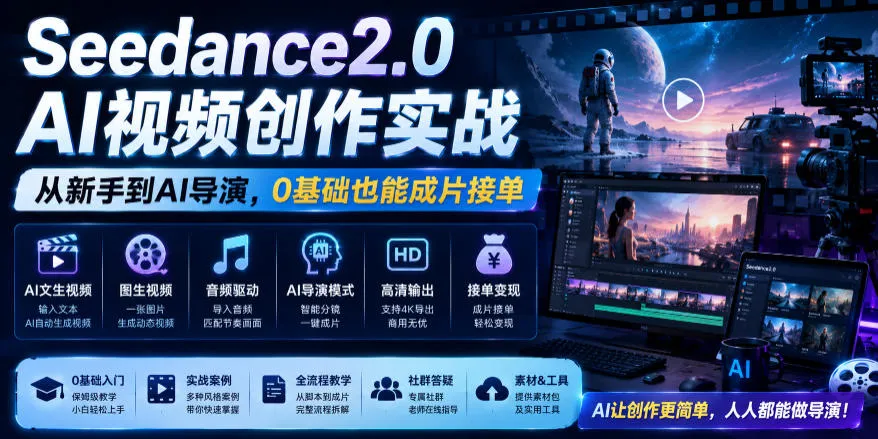 Seedance2.0 AI视频创作实战，从新手到AI导演，0基础也能成片接单变现-资源分享