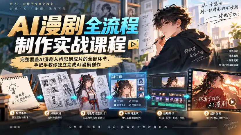 AI漫剧全流程制作实战课程，完整覆盖AI漫剧从构思到成片的全部环节，手把手教你独立完成AI漫剧创作-资源分享