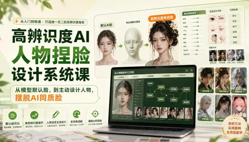 高辨识度AI人物捏脸设计系统课，从模型默认脸，到主动设计人物，摆脱AI同质脸-资源分享